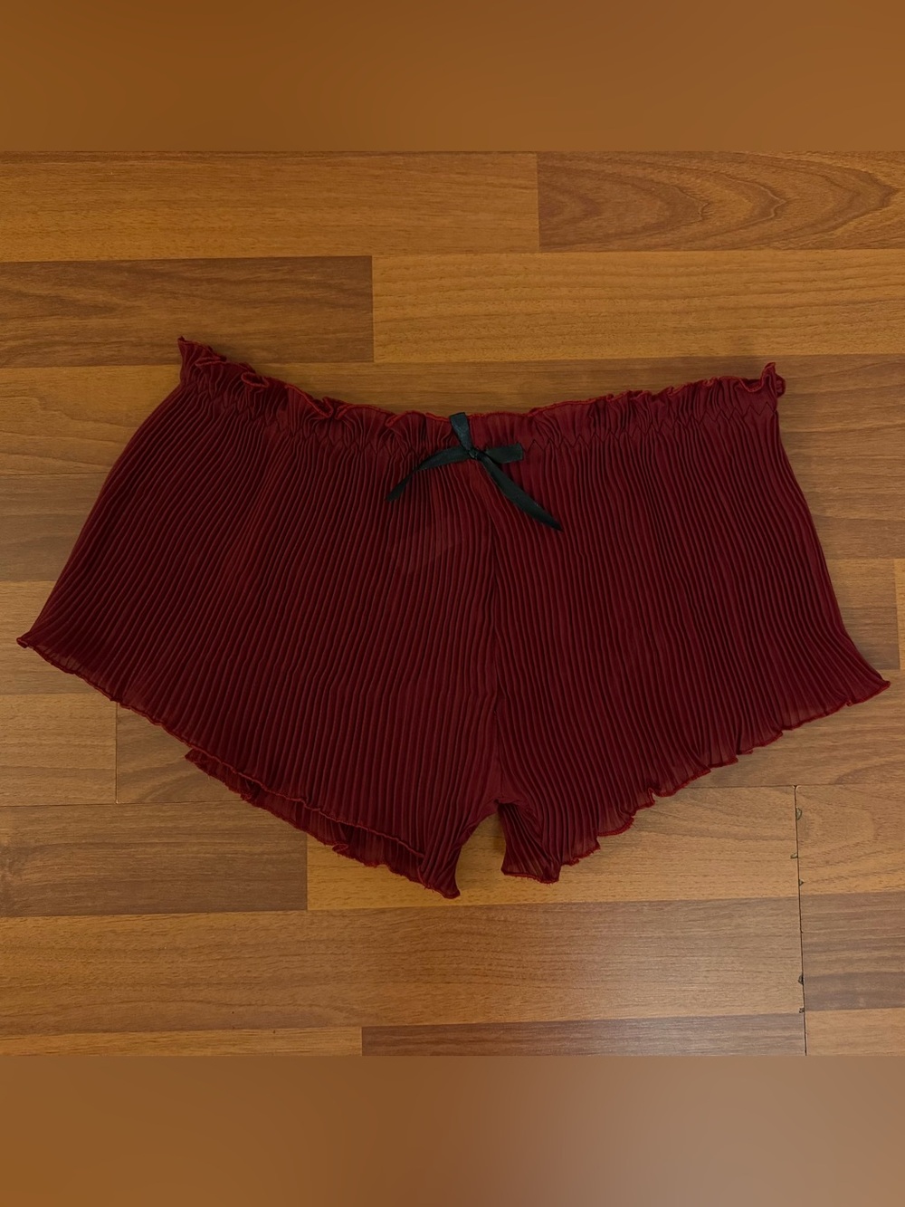 Amazon Maroon Pleated Plissé Pajama Mini Shorts